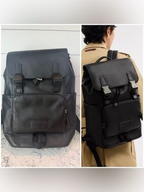 Coach Track Backpack Black leather gunmetal closures